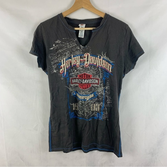 Harley Davidson Tops - HARLEY DAVIDSON Burnout Style Rhinestone V-Neck‎ T Shirt Sz L